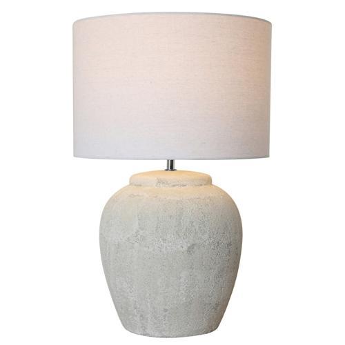 Beige Ceramic Lamp with Natural Linen Shade - 380 X 380 X 585