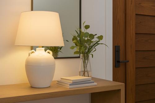 Cream Ceramic Lamp Withwhite Linen Shade - 500 X 500 X 730