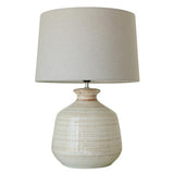 Glazed Ceramic Lamp with Linen Shade - 400 X 400 X 565