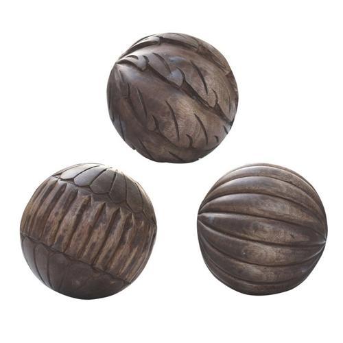 Carved Mango Wood Spheres Set of 3 - 127 X 127 X 127 - SE2431