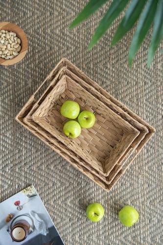 Water Hyacinth Tray Set of 3 - 420 X 280 X 100