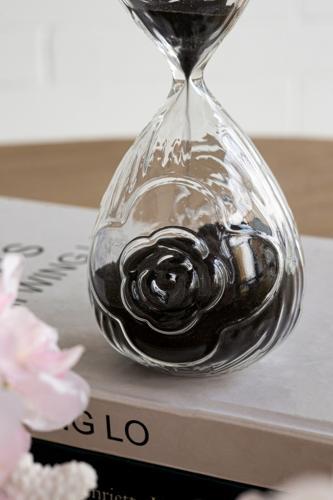Rose Embossed Hourglass with Black Sand - Small