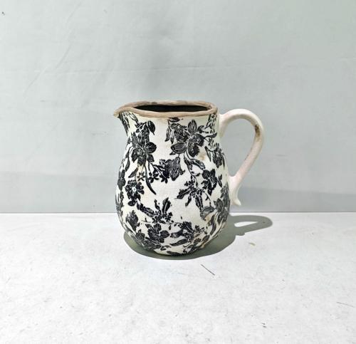 Black Floral Ceramic Jug - Black - 200 X 165 X 200