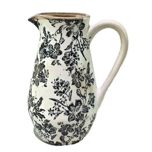 Black Floral Ceramic Jug - Black - 205 X 145 X 255