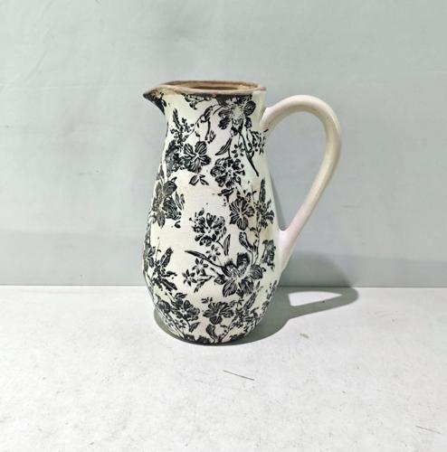 Black Floral Ceramic Jug - Black - 205 X 145 X 255