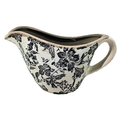 Black Floral Ceramic Jug - Black - 240 X 125 X 140