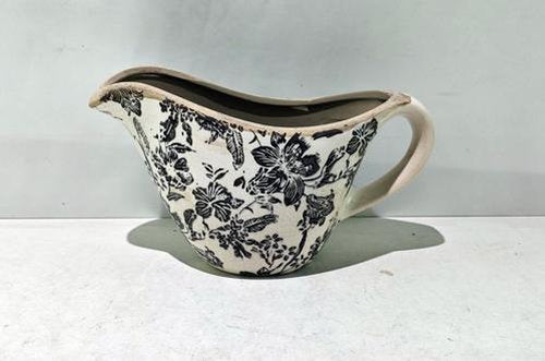 Black Floral Ceramic Jug - Black - 240 X 125 X 140