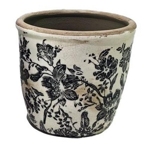 Black Floral Pot - Black - 160 X 160 X 155