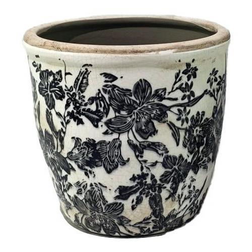 Black Floral Pot - Black - 145 X 145 X 135
