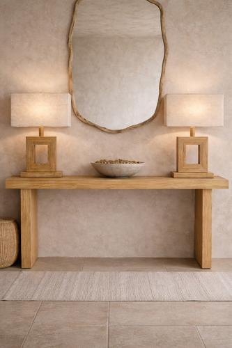 Bamboo & Linen Table Lamp - Natural - 350 X 200 X 580