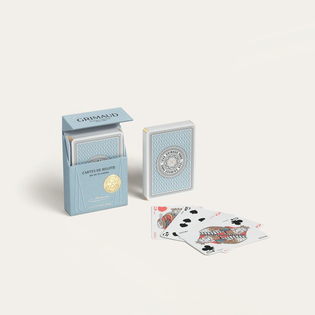 Grimaud Pack °100: Deck of 32 cards designed for Belote with dolphin blue card