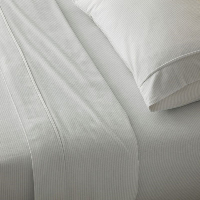 BAKSANA Flannel Sheet Set in Oxford Grey Stripe for King Single. Soft, warm, and eco-friendly brushed cotton.