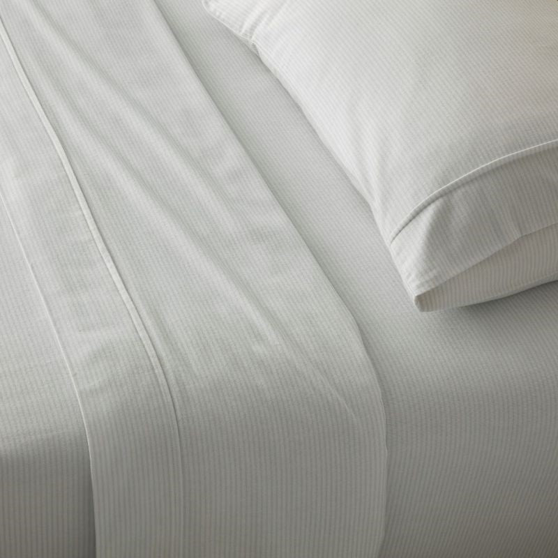 BAKSANA Flannel Sheet Set in OXFORD Grey Stripe, featuring soft 100% brushed cotton for cozy winter comfort.