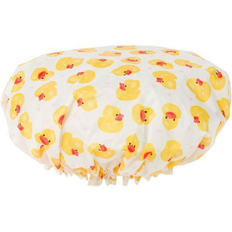 Cala Rubber Ducky shower cap in waterproof EVA keeps hair dry with a fun, playful design for adults and kids.