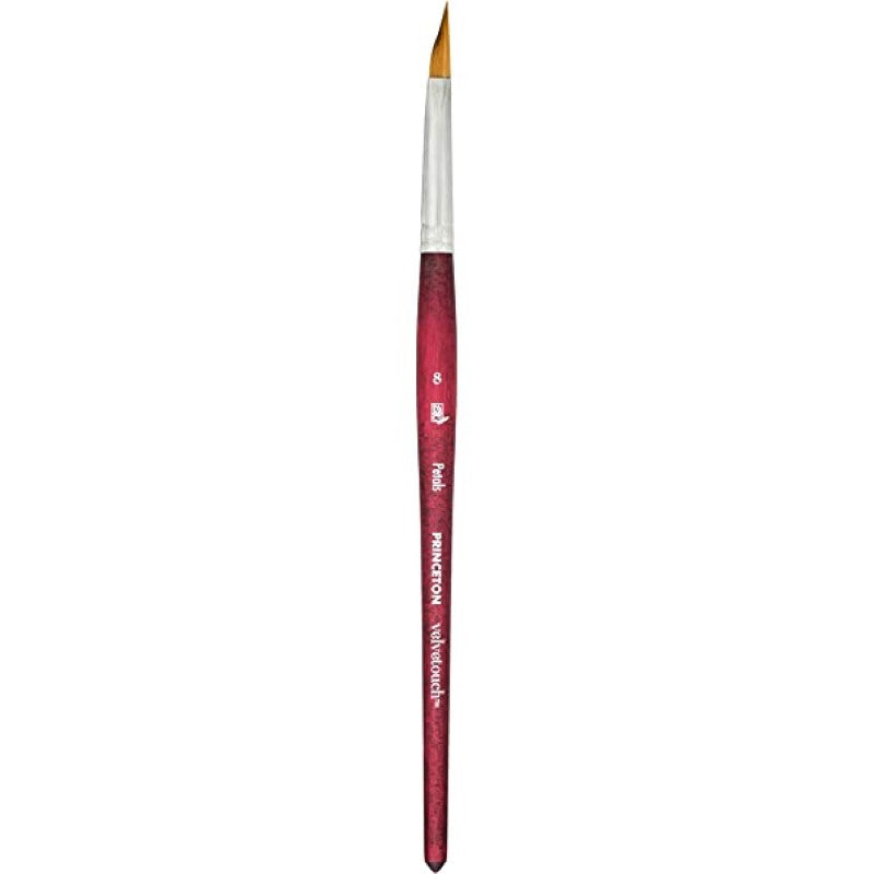 Princeton Velvetouch Synthetic Petals Brush 8 featuring NextGen synthetic filaments for precision in watercolors, acrylics, and oil paints.