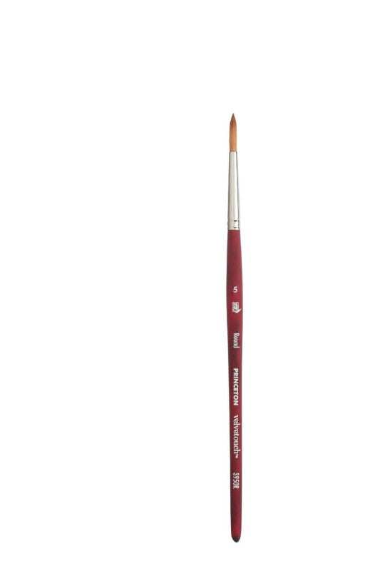 Princeton Velvetouch Synthetic Round Brush 5, designed for precision in watercolor, acrylic, and oil painting.