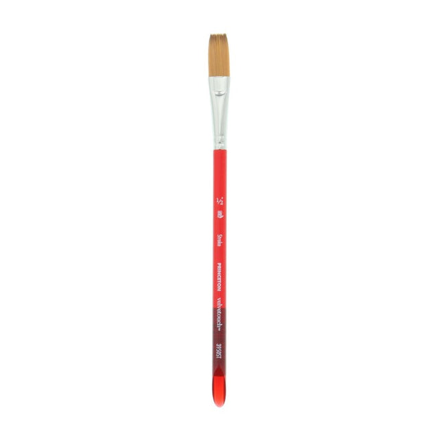 Princeton Velvetouch Synthetic Stroke Brush 1/2in with luxurious filaments for watercolors, acrylics, and oil paints.