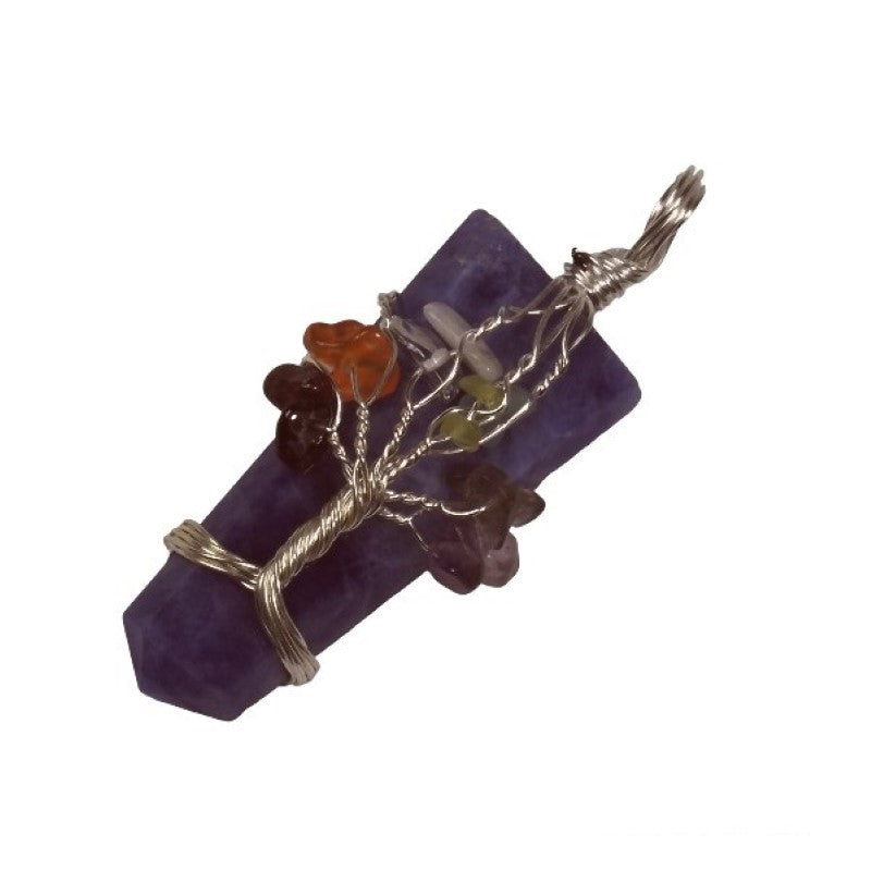 Sodalite Tree of Life Wire Wrap Flat Pendant