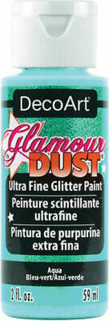 Aqua glitter paint in a 2oz bottle, perfect for adding sparkle to crafts and decor with ultra-fine coverage.