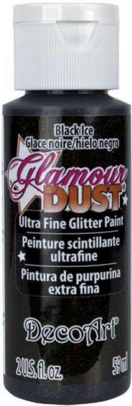 Decoart Glamour Dust Glitter Paint in Black Ice, 2oz, adds enchanting sparkle to arts and crafts with ultra-fine glitter.