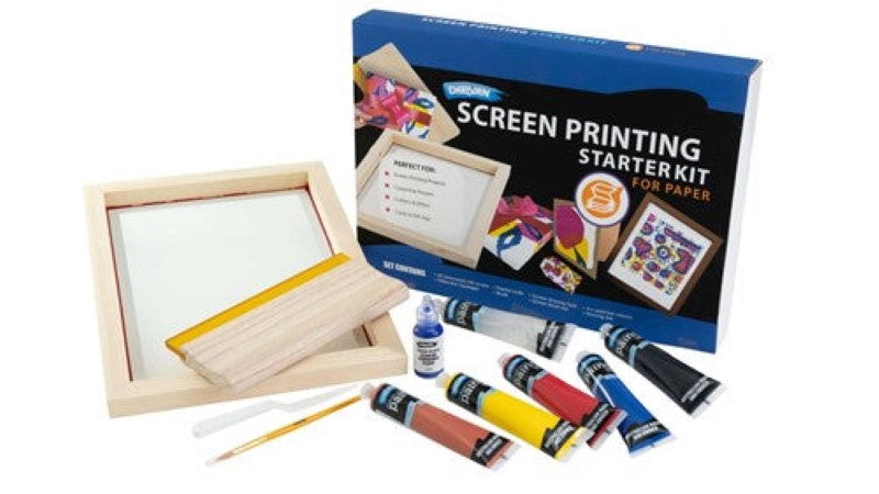 Derivan Silk Screen Starter Set for Paper: complete kit for easy, vibrant silkscreen printing on paper and cardboard.