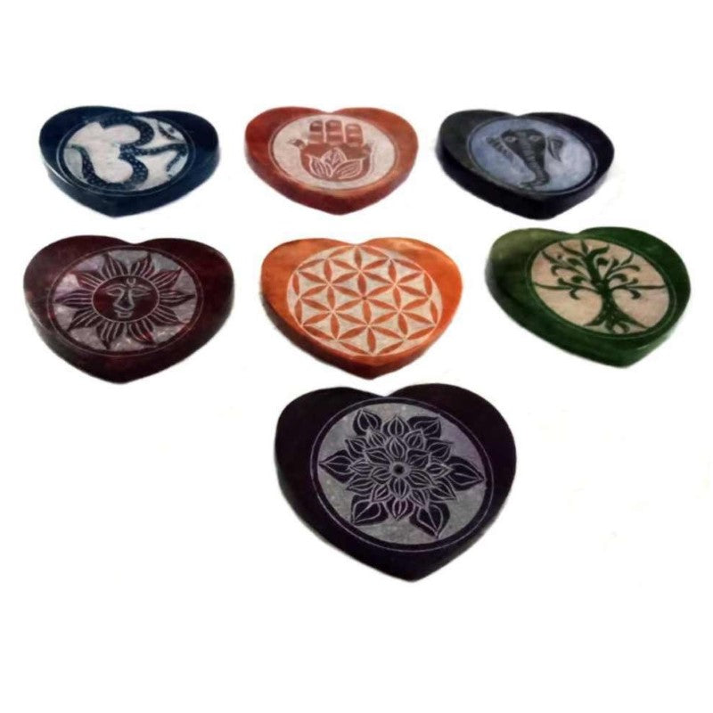 Set [7] Chakra Heart Soapstone Incense Holders