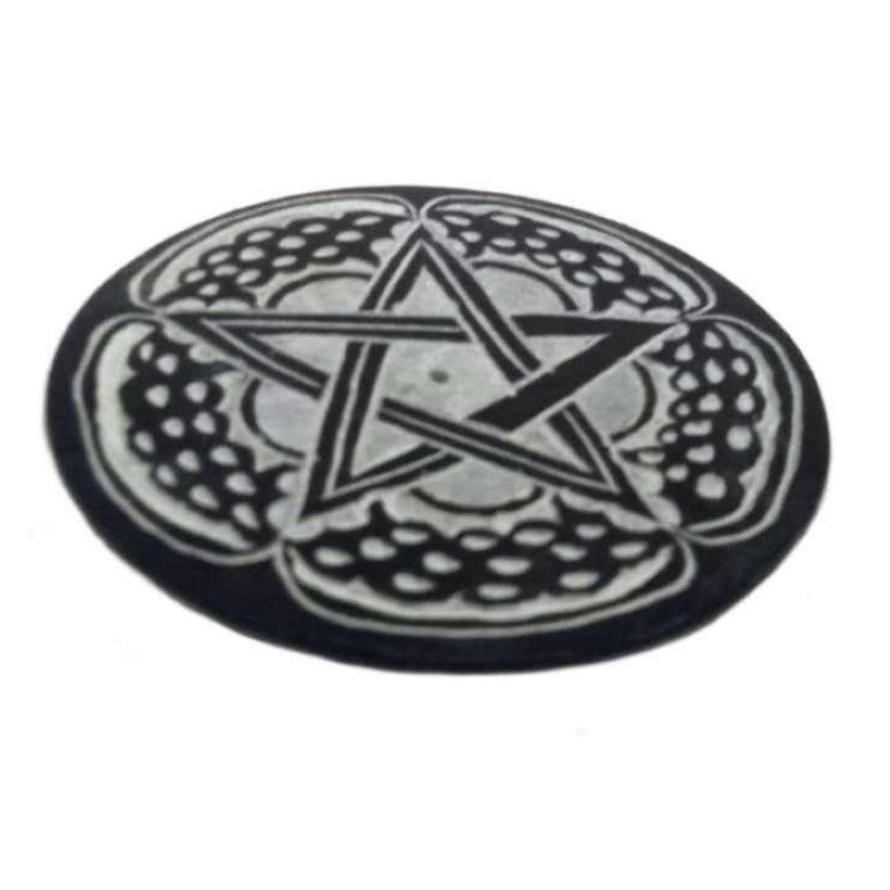 Pentacle Black - Set of 2 Soapstone Incense Holder