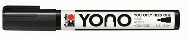 Marabu Yono Acrylic Marker in BLACK for versatile use on various surfaces, featuring a bullet tip for precise detailing.