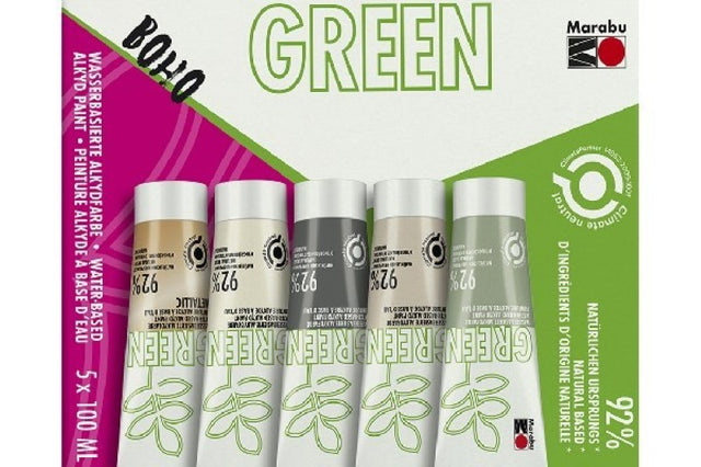 Set of 5 Marabu Green Matt Universal Paints in vibrant colors for versatile, eco-friendly artistry.