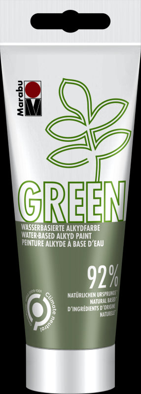 Marabu Green Water-Based Alkyd Paint in Mistletoe shade, eco-friendly and versatile for canvas, wood, and more.