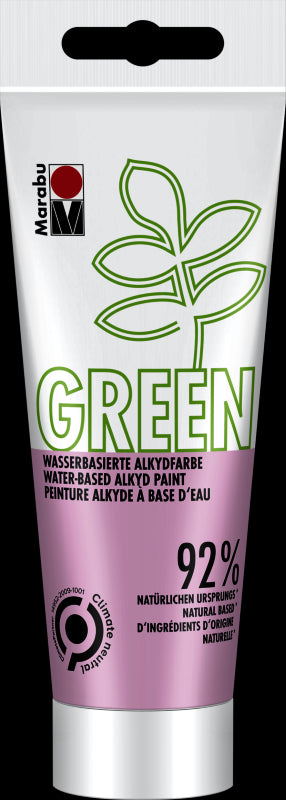 Marabu Green Water-Based Alkyd Paint in Pastel Pink, eco-friendly, versatile for canvas and wood, with smooth application.