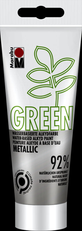 100ml Marabu Green Water-Based Alkyd Paint in Metallic Silver, eco-friendly and perfect for various surfaces.