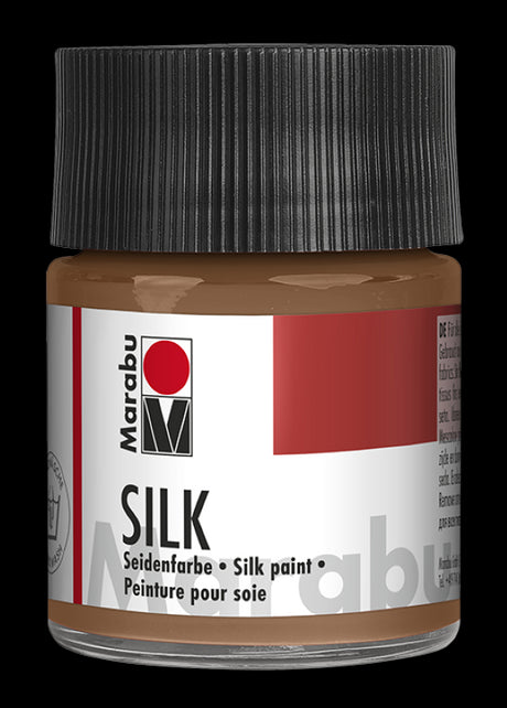 Marabu Silk Fabric Paint 50ml in MED BROWN, ideal for vibrant silk and cotton designs with excellent flow properties.