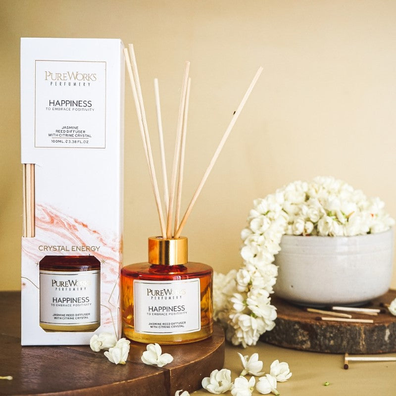 Happiness Jasmine Reed Diffuser with Citrine Crystal Energy