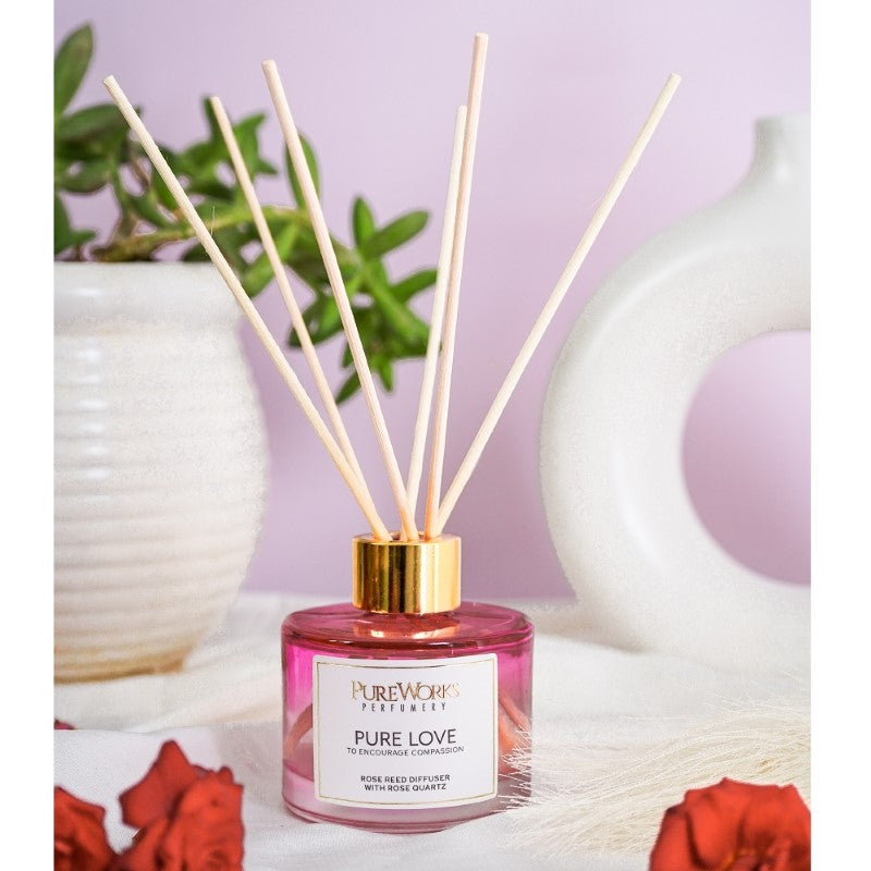 Pure Love Rose Reed Diffuser with Rose Quartz Crystal Energy