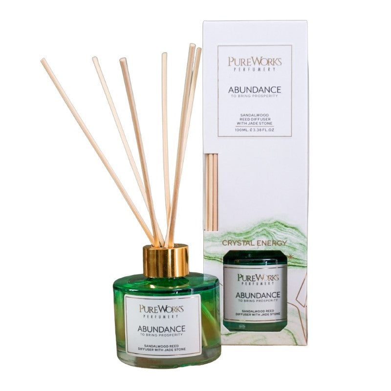Abundance Sandalwood Reed Diffuser with Jade Crystal Energy