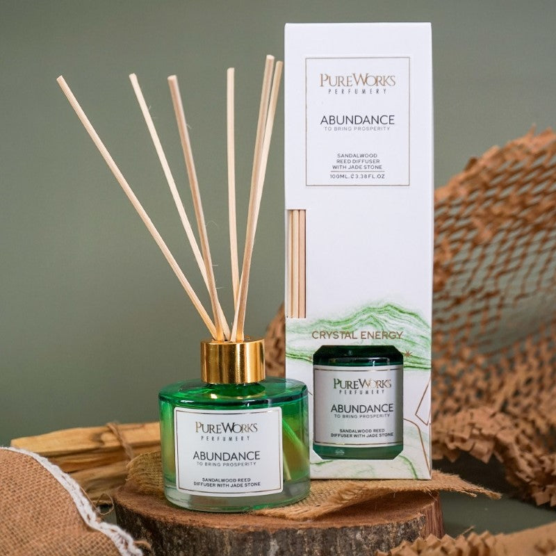 Abundance Sandalwood Reed Diffuser with Jade Crystal Energy