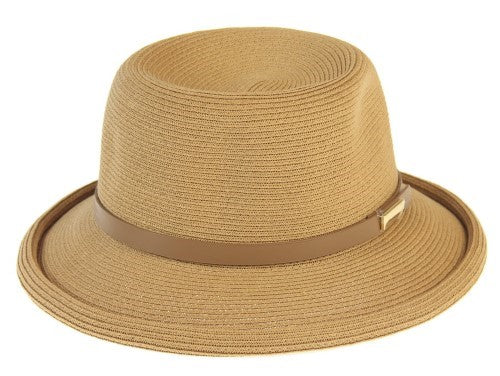 Jazzlyn Roll Edge PU Trim Hat CAMEL