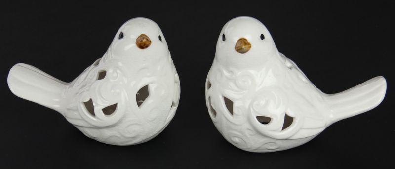 Ornament - Ceramic Birds w/ curl White (SET OF 2)