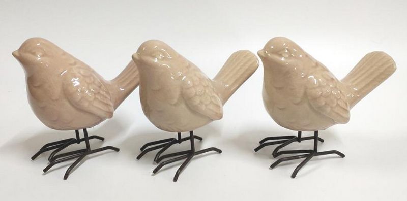 Ornament - Birds Crackle Finish Pink (SET OF 3)