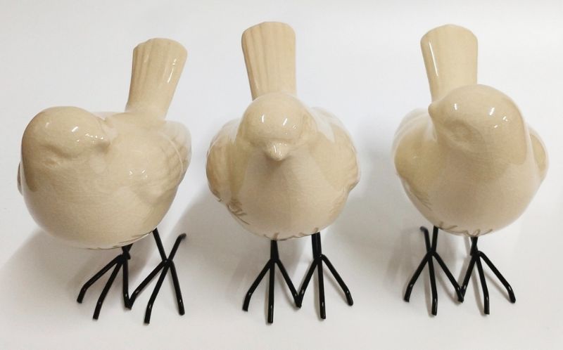 Ornament - Birds w/ Turned Heads White (SET OF 3)