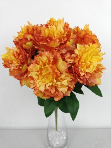 Artificial Large Open Peony Bush X 7 (Orange)
