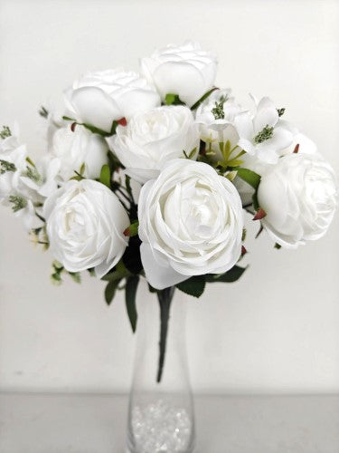 Artificial 18 Head Ranunclutus Bush (White)