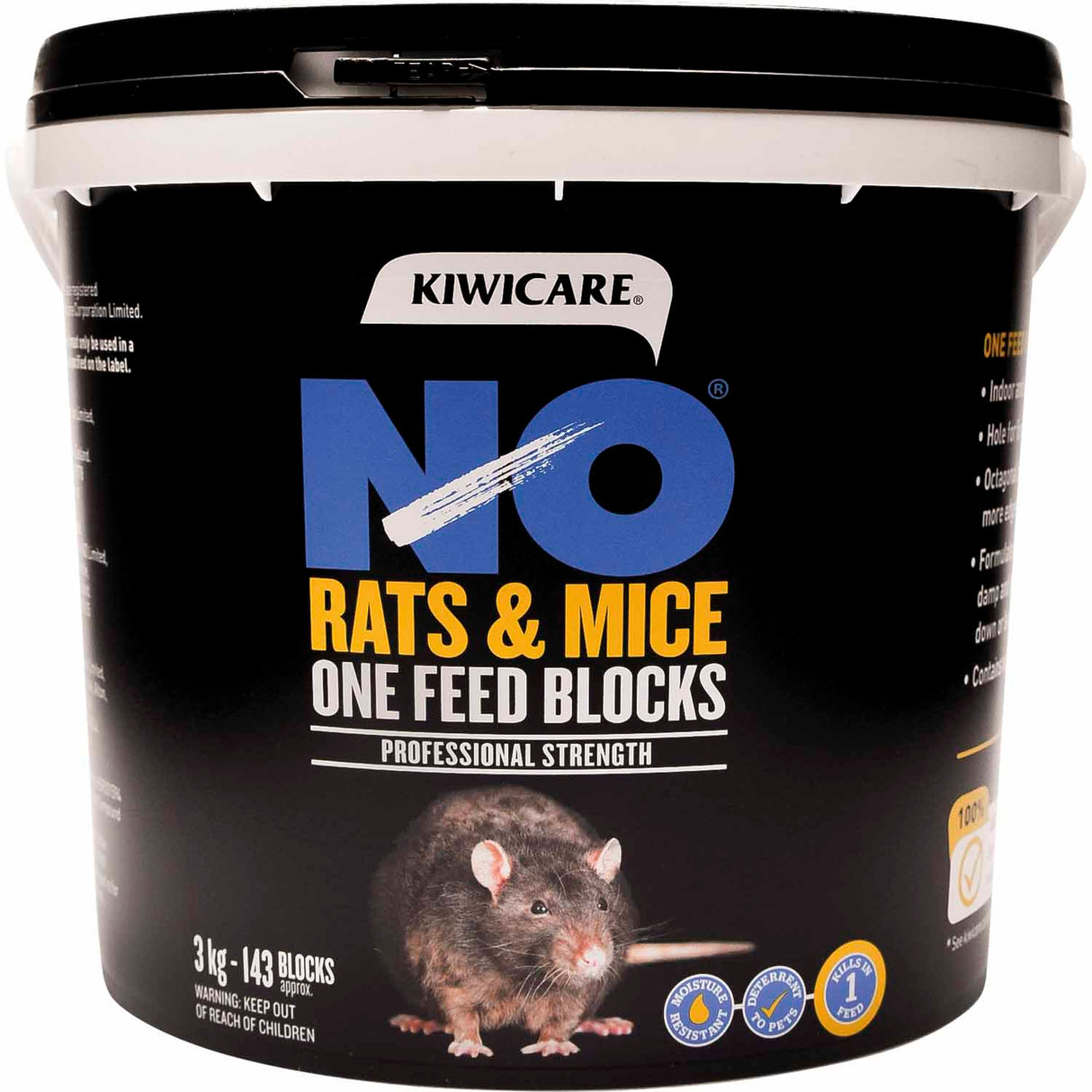 NO Rats and Mice One Feed - Kiwicare 3kg (143 Blocks)