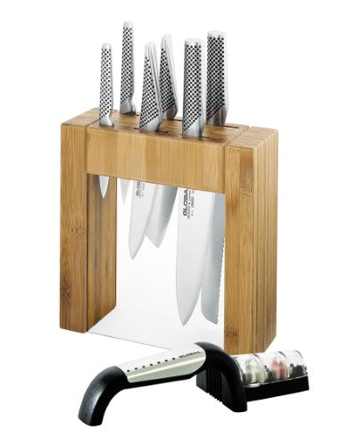 Knife Block With Bonus Global 2 Stage Sharpener - GLOBAL IKASU