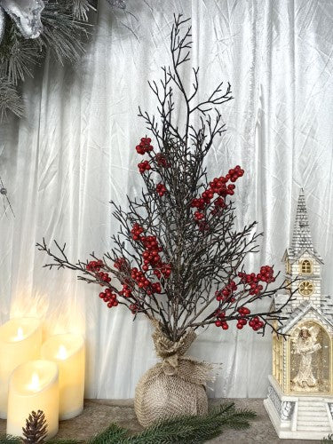 Artificial 24" Brown Twig Tree with Red Berries 63cm