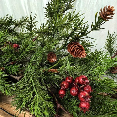 Artificial Deluxe Juniper Pine Garland with Pinecones & Berries (180cm)