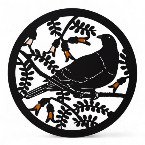 Kereru Round with Kowhai 50cm Wall Art