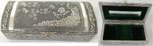 Rounded Jewellery Box with Mirror & Ring Holder -  Peacock Design