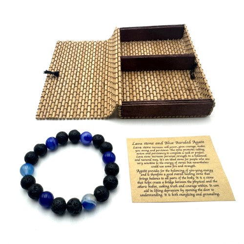 Bracelet - Lavastone & Dark Blue Banded Agate (10mm)